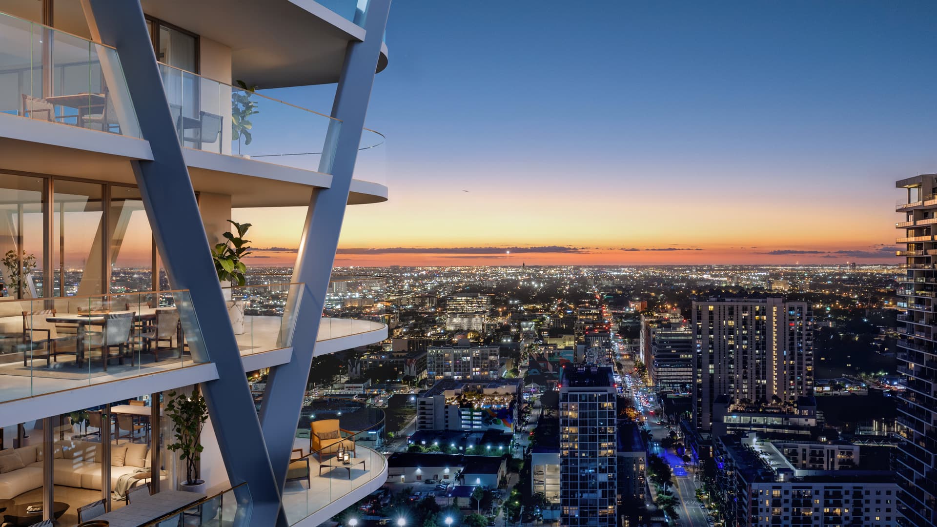 Corner West Twilight View at HQ Residences Miami