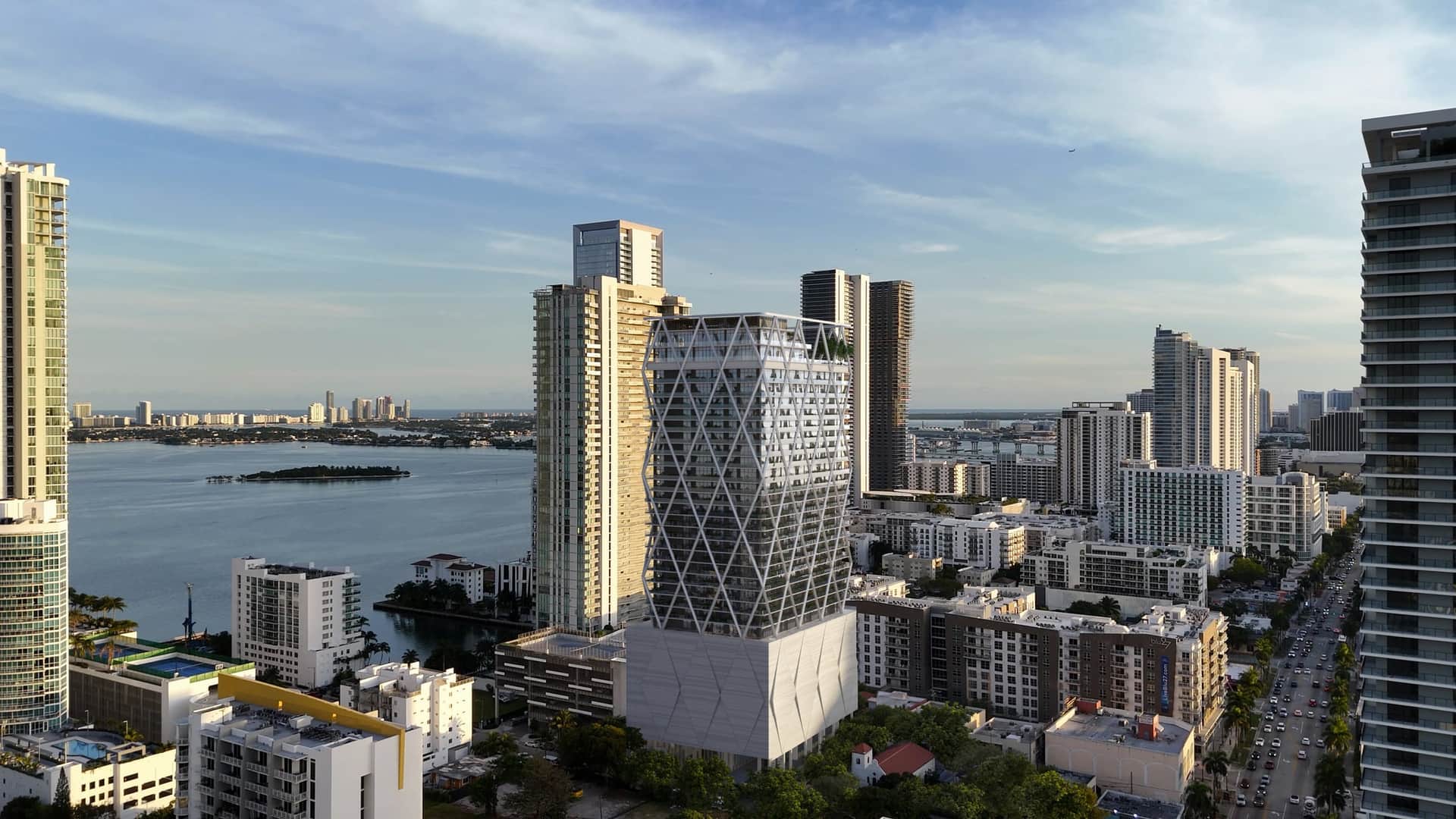 Architectural rendering of the full HQ Residences Miami tower in Edgewater